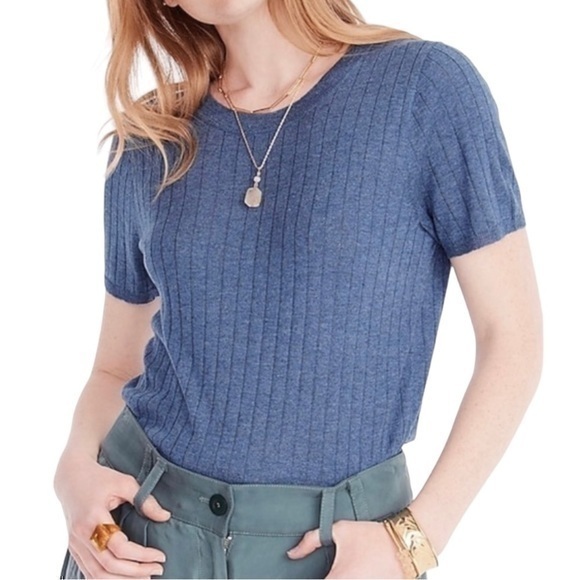 J. Crew Heather Seacoast Blue Silk Cashmere Crew Neck Cropped Pull Over Top - Picture 1 of 8